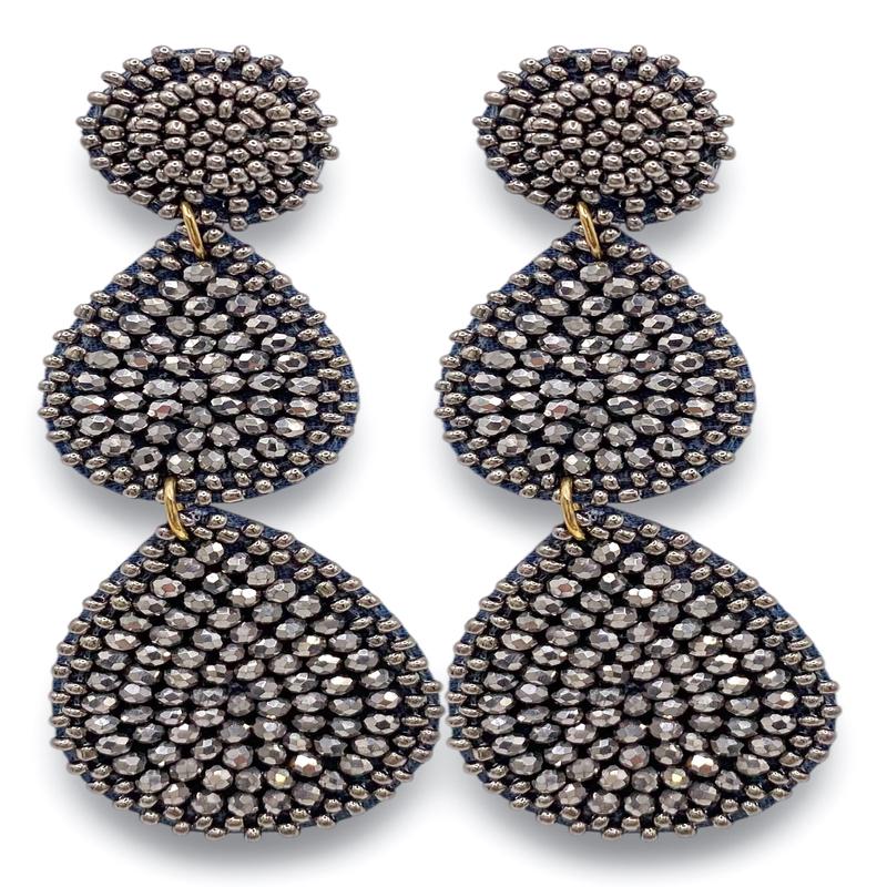 On My Time Hematite Beaded Earrings - FINAL SALE