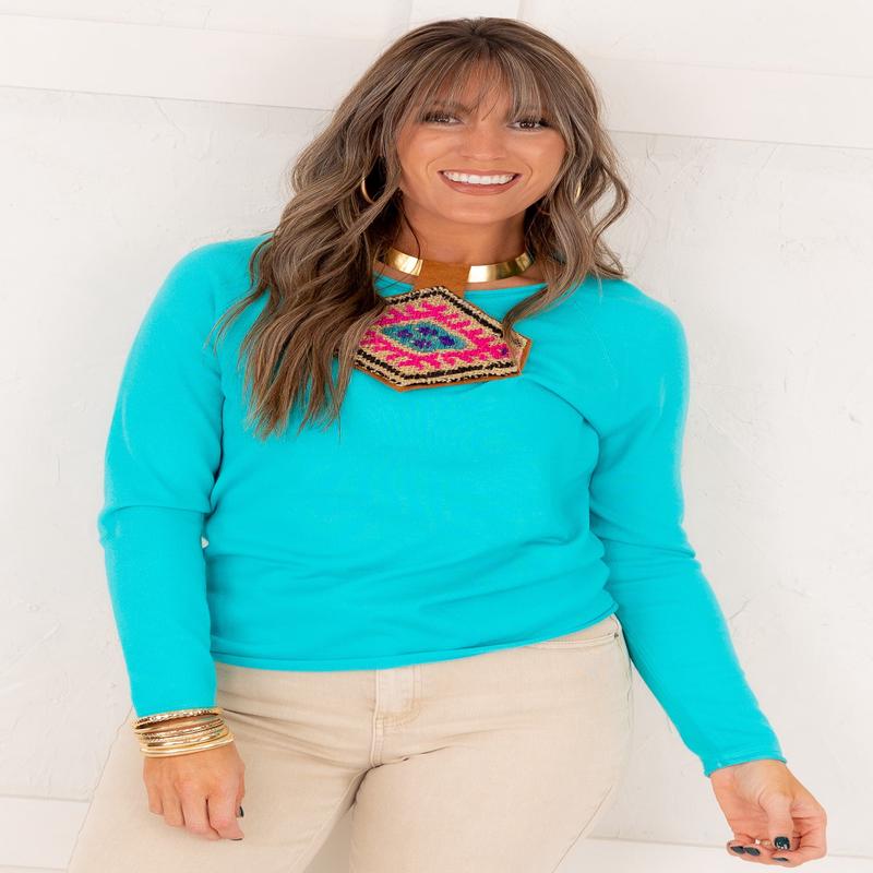 Here To Stay Long Sleeve Top - Turquoise