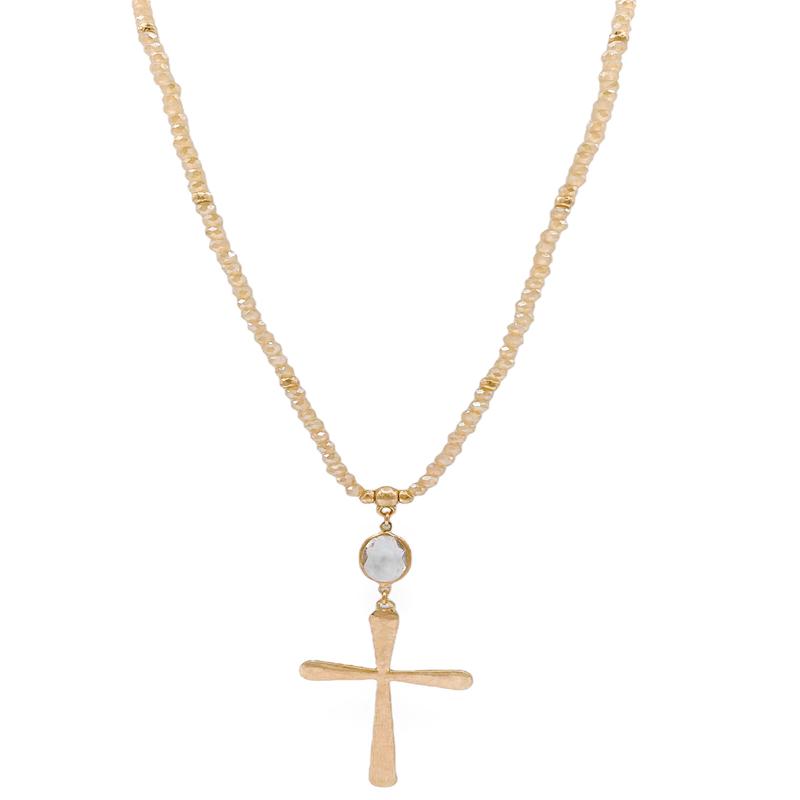 All Is Well Champagne Cross Bead Necklace *Final Sale*