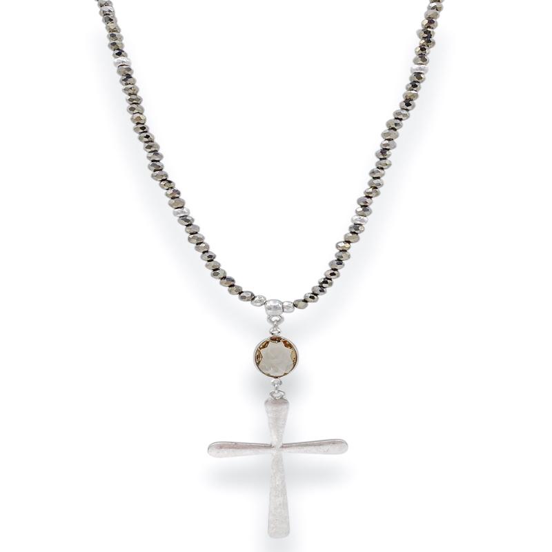 All Is Well Silver Cross Bead Necklace