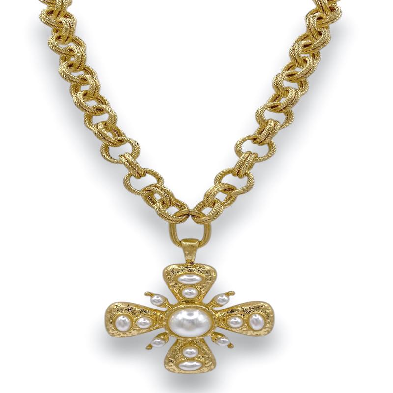 All The Praise Gold Pearl Cross Necklace