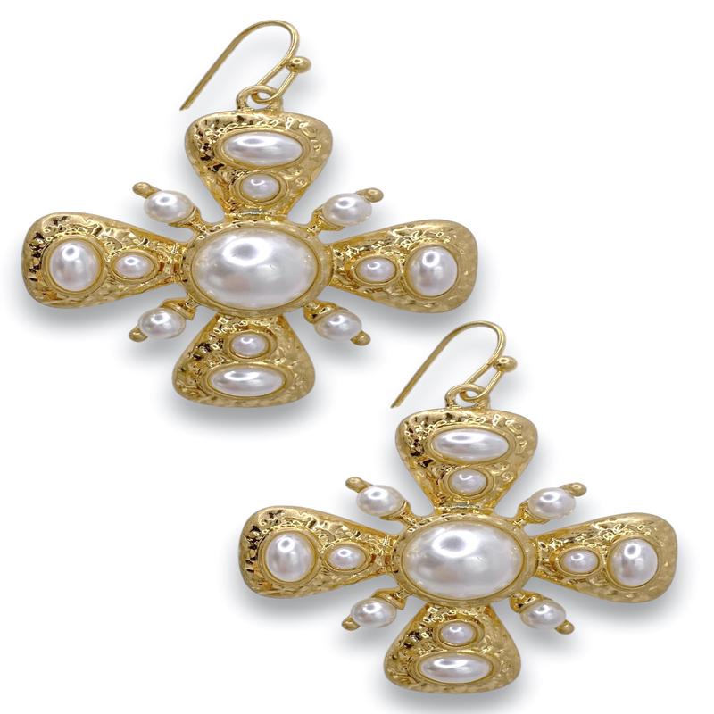 All The Praise Pearl Cross Earrings