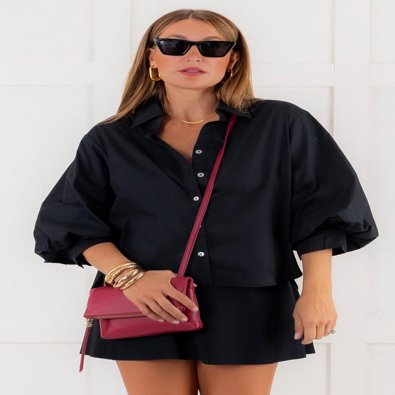 All The Way Puffed Sleeve Black Top - FINAL SALE