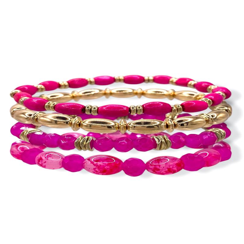 Coming In Clutch Fuchsia Beaded Bracelet Set - FINAL SALE
