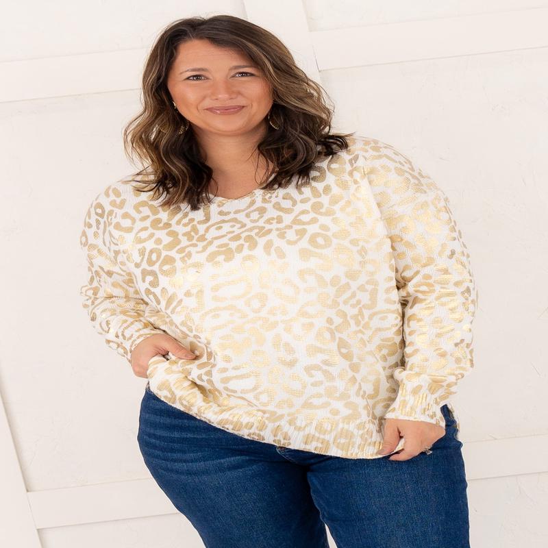 Give It All Metallic Animal Print Sweater - FINAL SALE