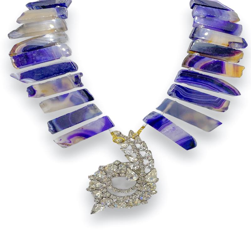 Made In The Deep South 1950s Brooch 1970s Agate Slab Bead Necklace