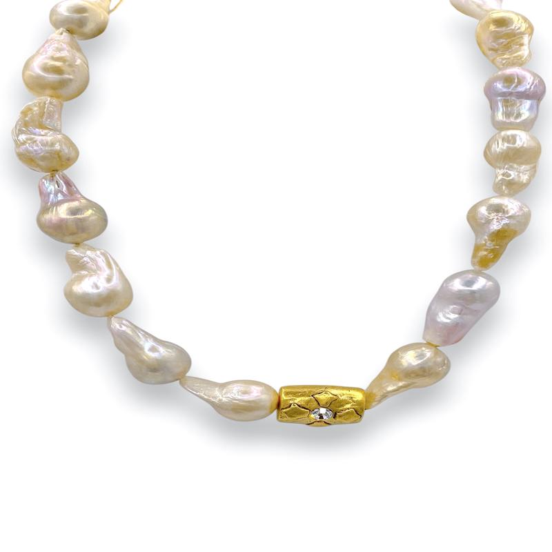Made In The Deep South Modern Crystal Spacer Bead Baroque Pearl Necklace