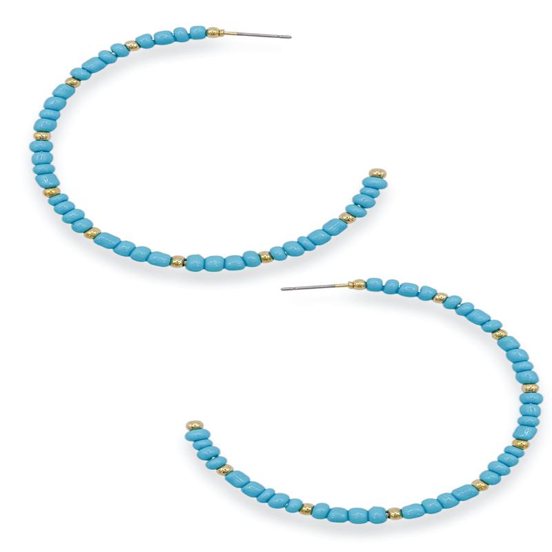 Out In The Open Blue Beaded Open Hoop Earrings *Final Sale*