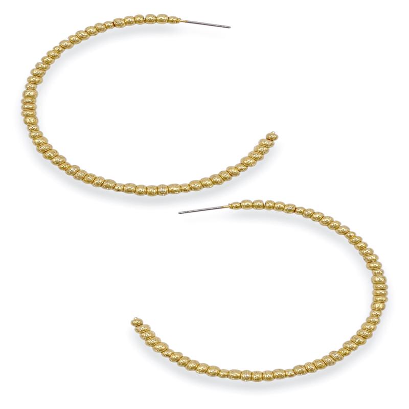 Out In The Open Gold Beaded Open Hoop Earrings