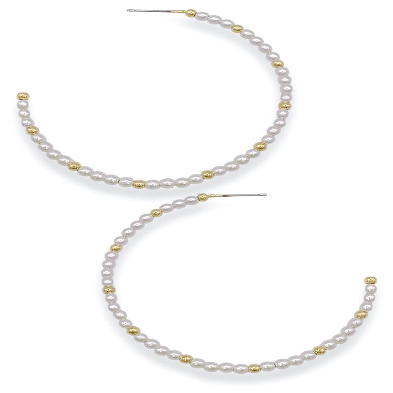 Out In The Open White Beaded Open Hoop Earrings - FINAL SALE
