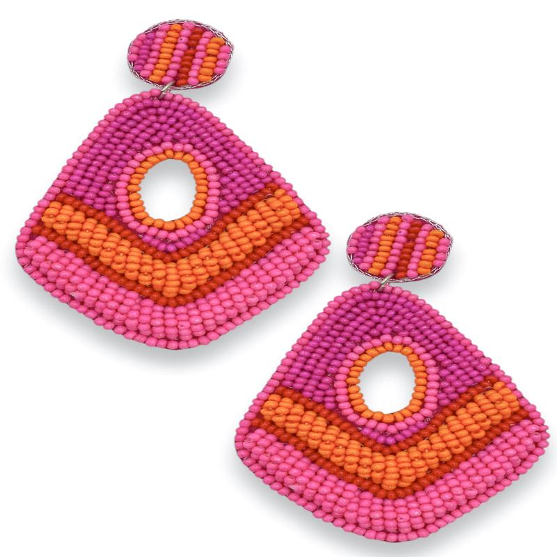 Stop And Stare Fuchsia Beaded Earrings