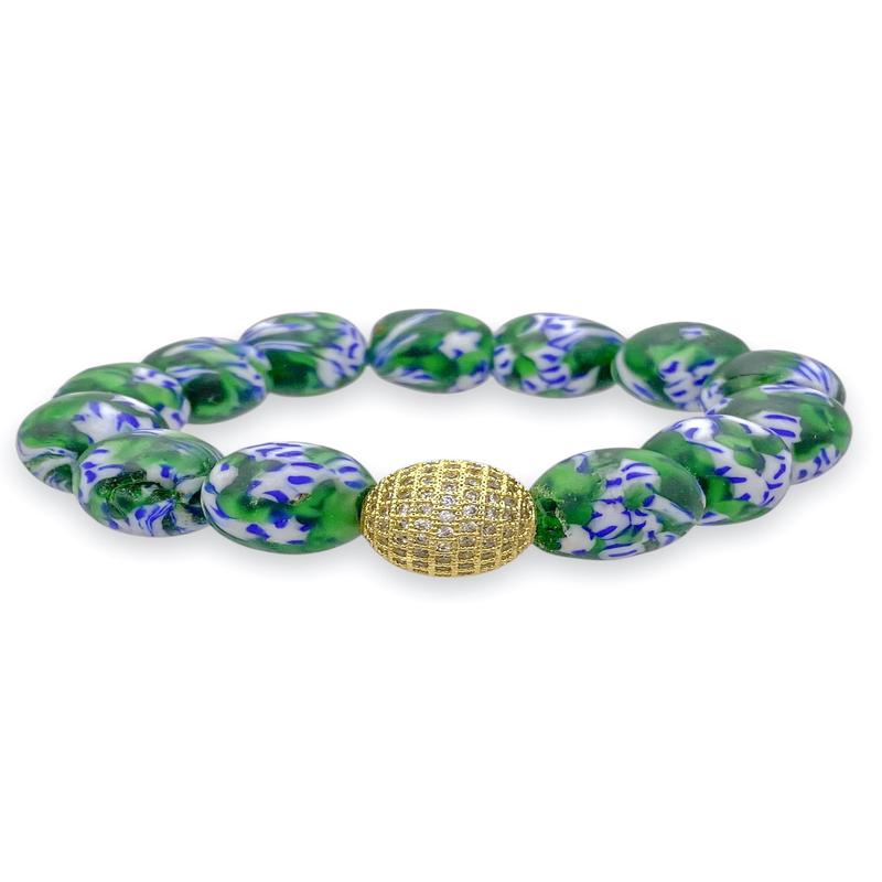 Virtue Clear Sign Green Floral Beaded Bracelet - FINAL SALE