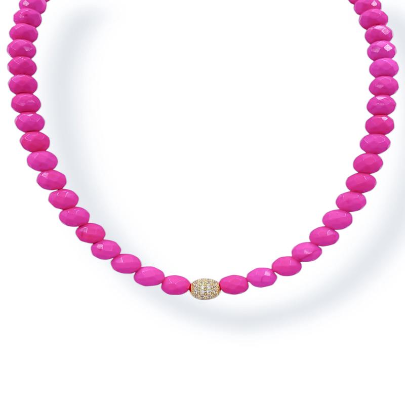 Virtue In The Distance Hot Pink Beaded Necklace