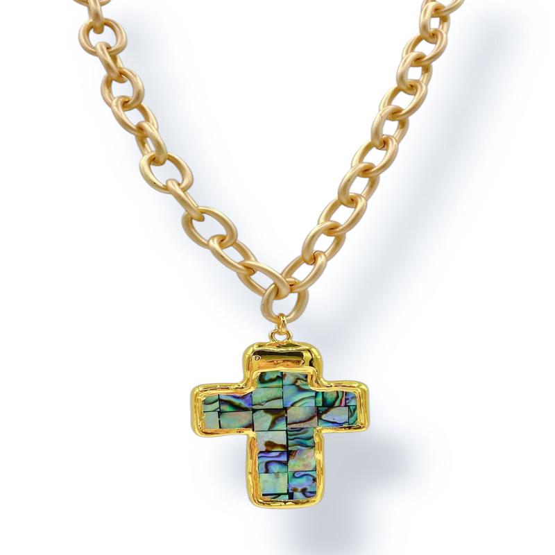 Virtue Living Hope Abalone Cross Chain Necklace *Final Sale*