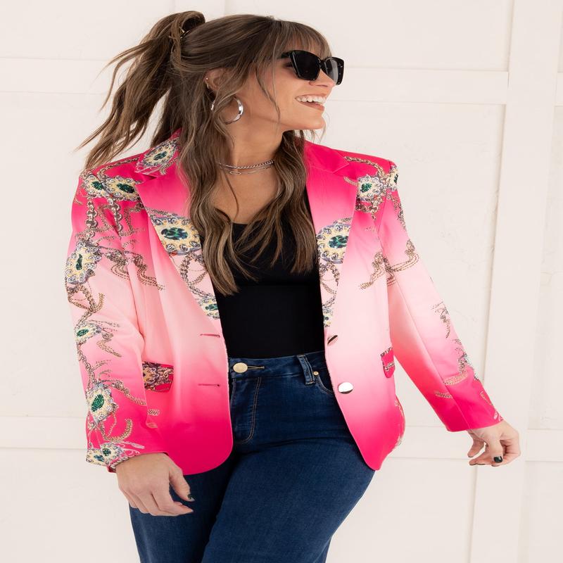Becky Rhinestone Long Sleeve Pink Blazer *Final Sale*