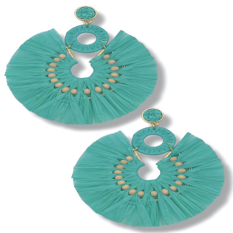 Biggest Fan Turquoise Raffia Earrings *Final Sale*