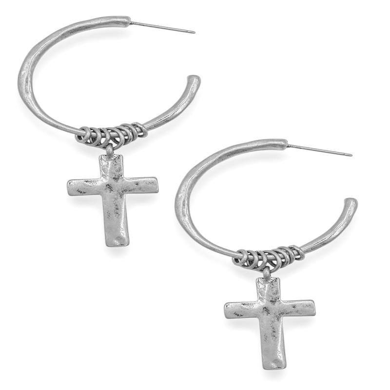 Come Forward Silver Cross Hoop Earrings