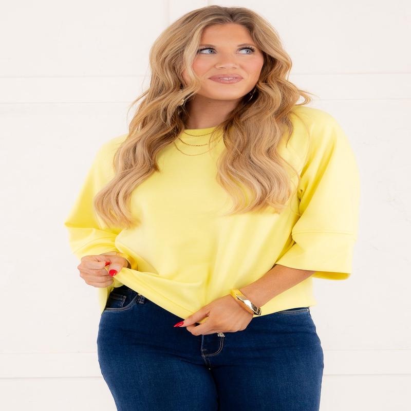 Elena Long Sleeve Top - Ice Lemon