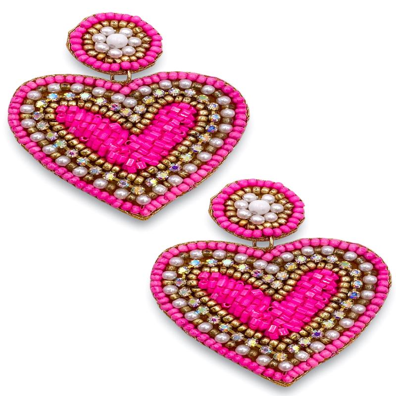 Heart On Fire Fuchsia Beaded Earrings -