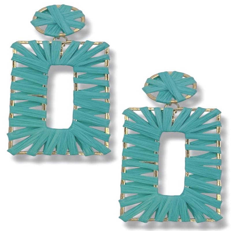 High Hopes Turquoise Raffia Frame Earrings - FINAL SALE