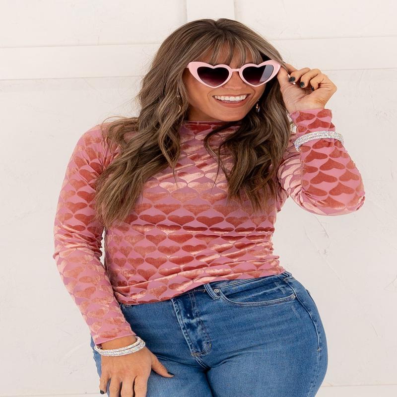 Keeping Secrets Long Sleeve Top - Mauve Heart