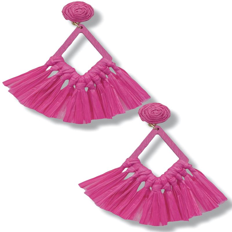 Promise Maker Fuchsia Raffia Tassel Earrings - FINAL SALE