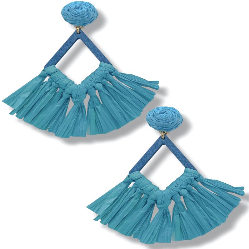 Promise Maker Turquoise Raffia Tassel Earrings - FINAL SALE