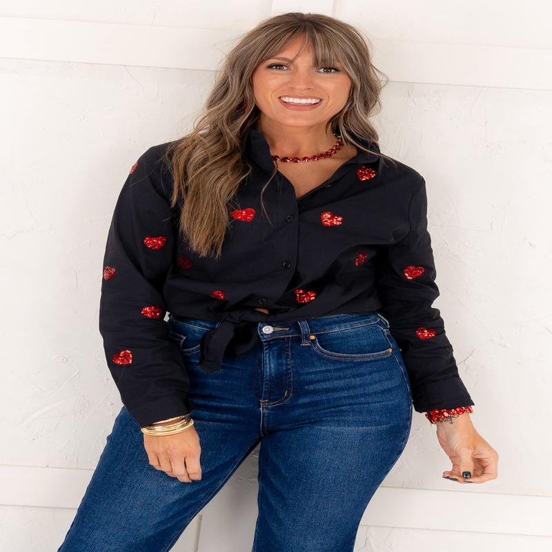 Queen Of My Heart Black Long Sleeve Blouse | AZI - FINAL SALE