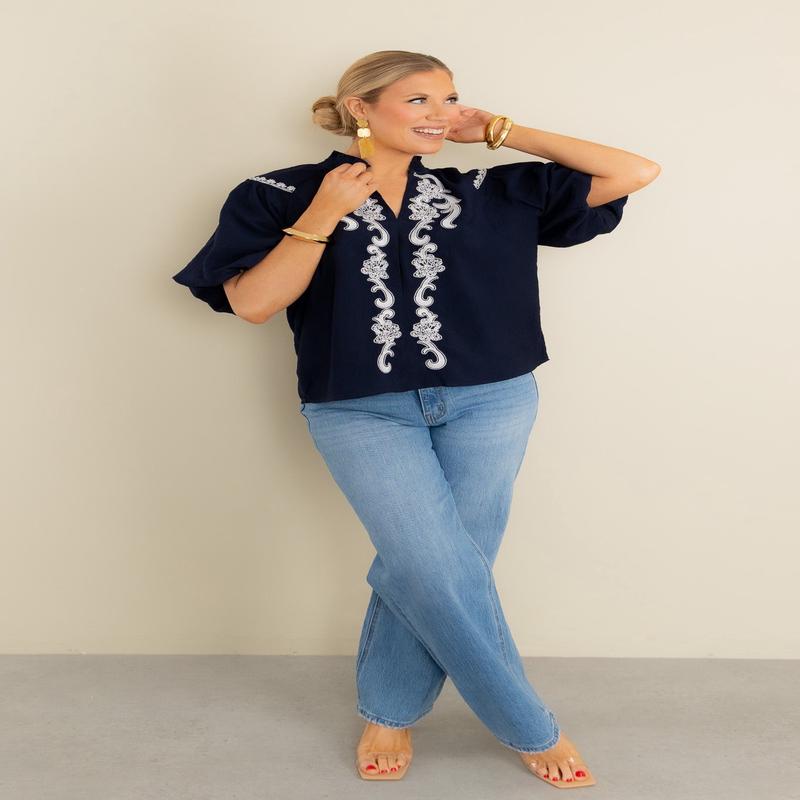 Setting Sail Navy Short Sleeve Top - FINAL SALE