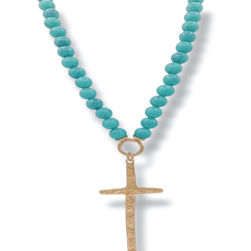 So Amazing Turquoise Beaded Cross Necklace