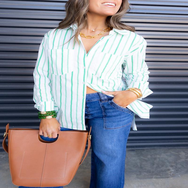 Tribal Idna Button Down Kelly Green Shirt - FINAL SALE