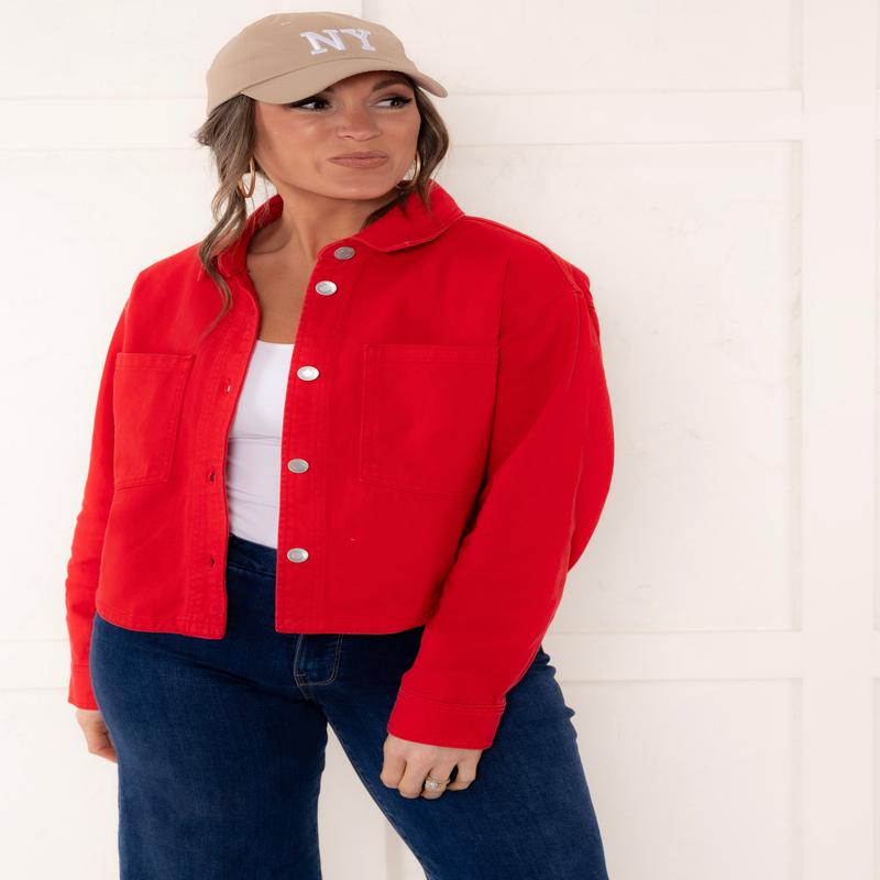 Z Supply All Day Cropped Denim Jacket In Cherry - SALE