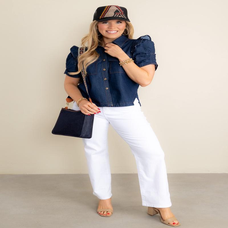 Alyssa Dark Denim Short Sleeve Top