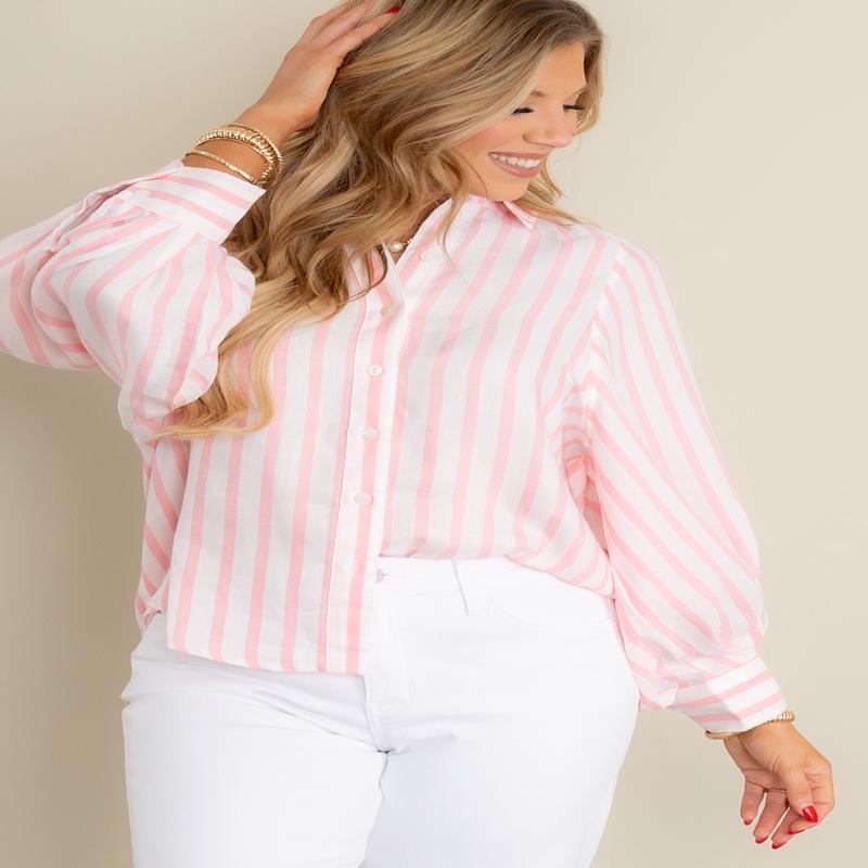 Ashley Striped Long Sleeve Baby Pink Top - FINAL SALE
