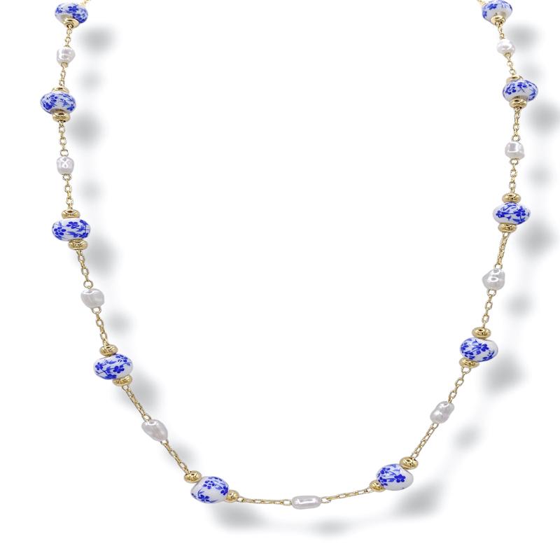 Claire Ceramic & Pearl Station Necklace