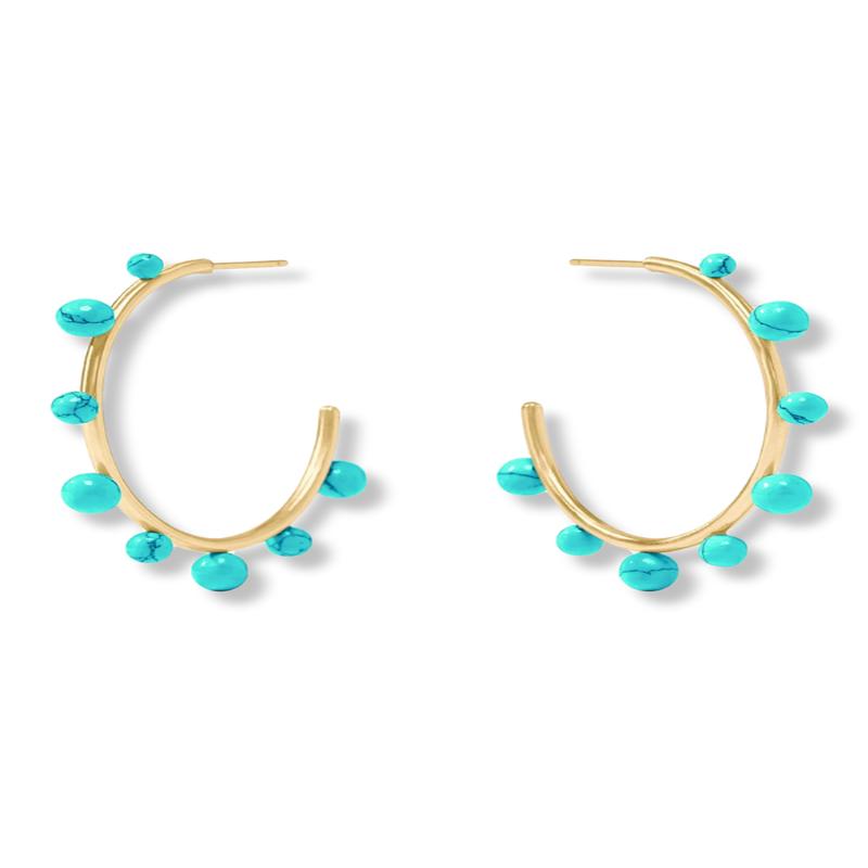 DOORBUSTER Julie Vos Hydra Turquoise Stone Large Hoop Earrings