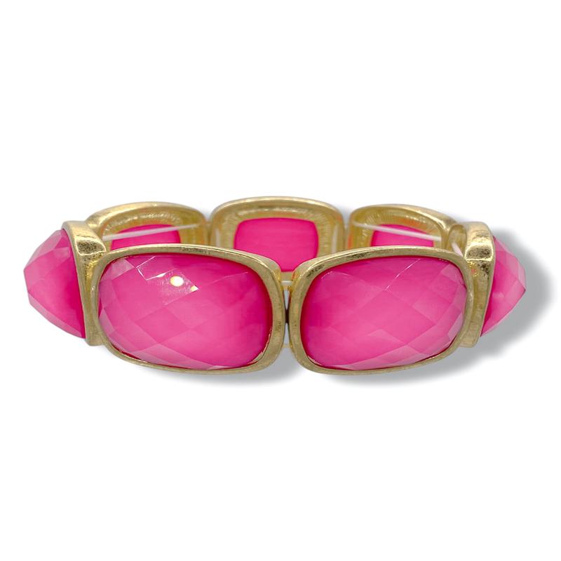 Ella Fuchsia Epoxy Square Stone Statement Stretch Bracelet