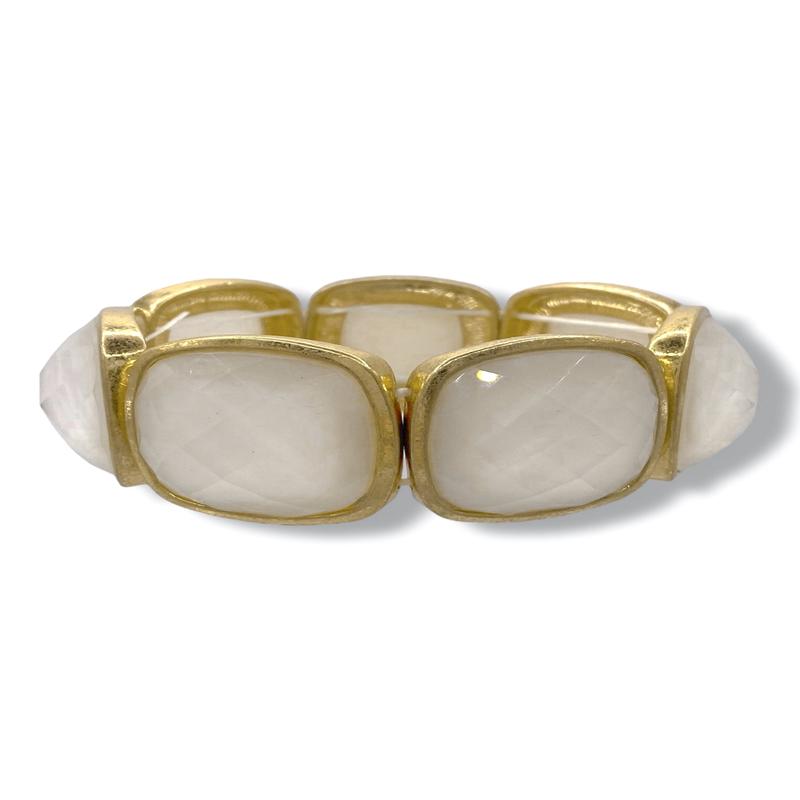 Ella White Epoxy Square Stone Statement Stretch Bracelet