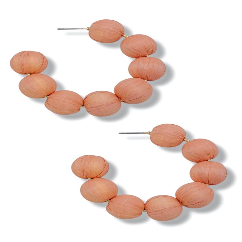 Faith Raffia Ball Open Hoop Earrings