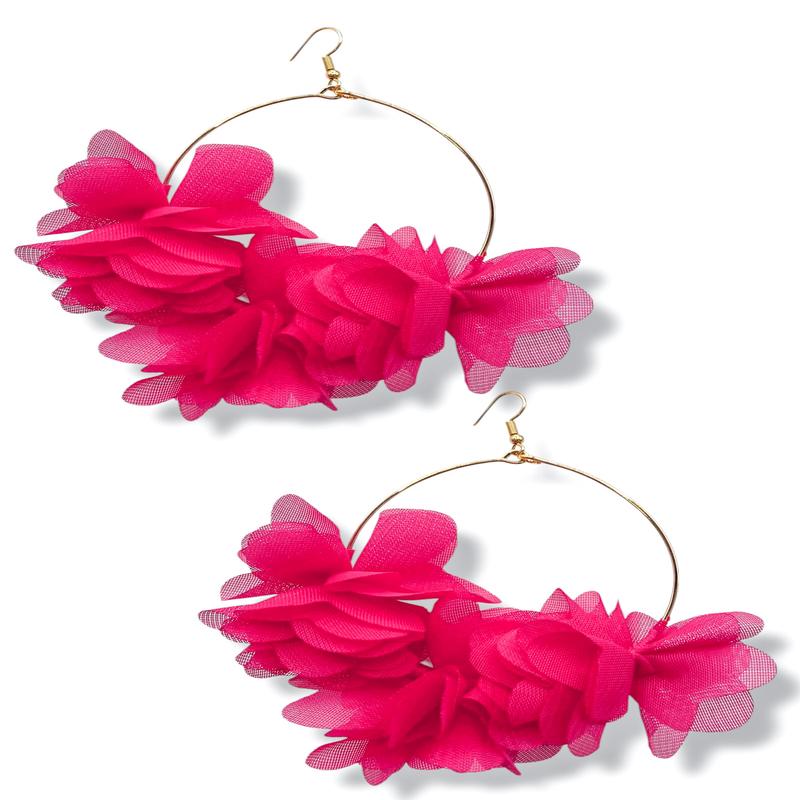 Flower Girl Hot Pink Flower Wire Earrings *Final Sale*