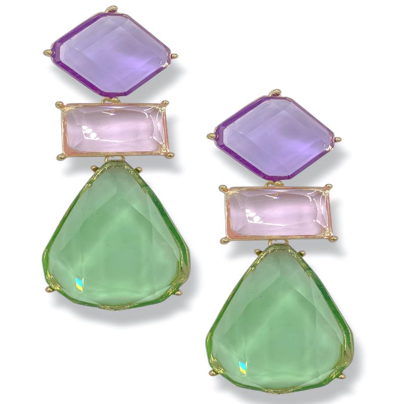 Geometric Purple Multi Drop Post Back Earrings