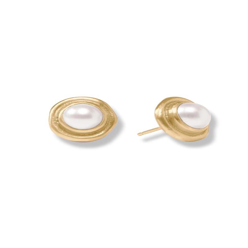 Julie Vos Wave Pearl Stone Stud Earrings