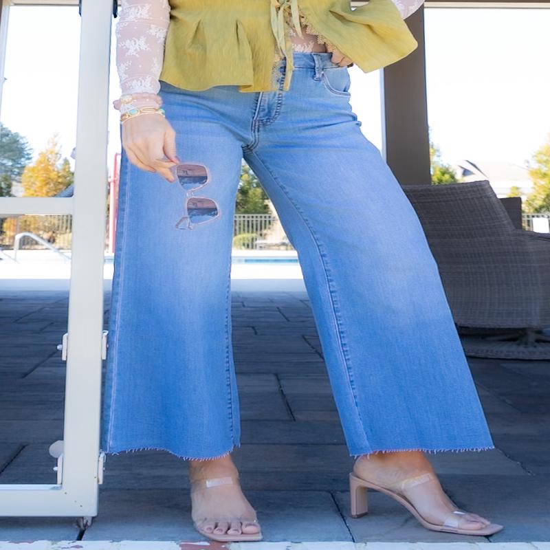 Meg High Rise Deference Wide Leg Raw Hem Jean