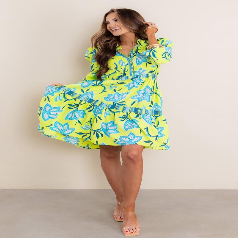 Meredith Printed Mini Dress - Lime Green