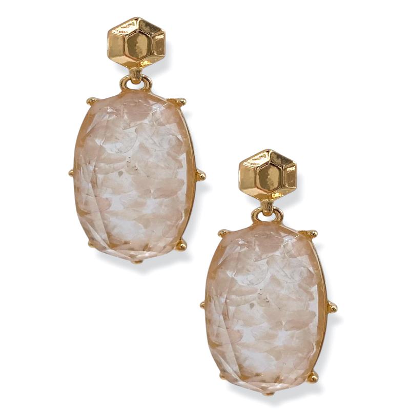 Octagon Stone Rose Quartz Post Back Earrings