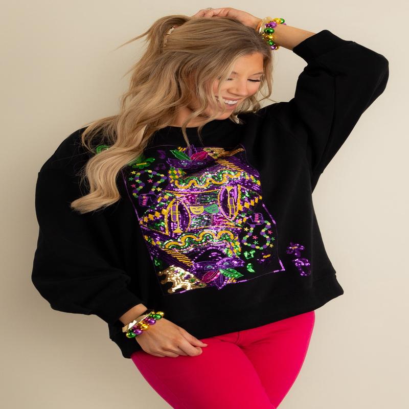 Queen Of Sparkles Mardi Gras Queen Card Long Sleeve Sweatshirt