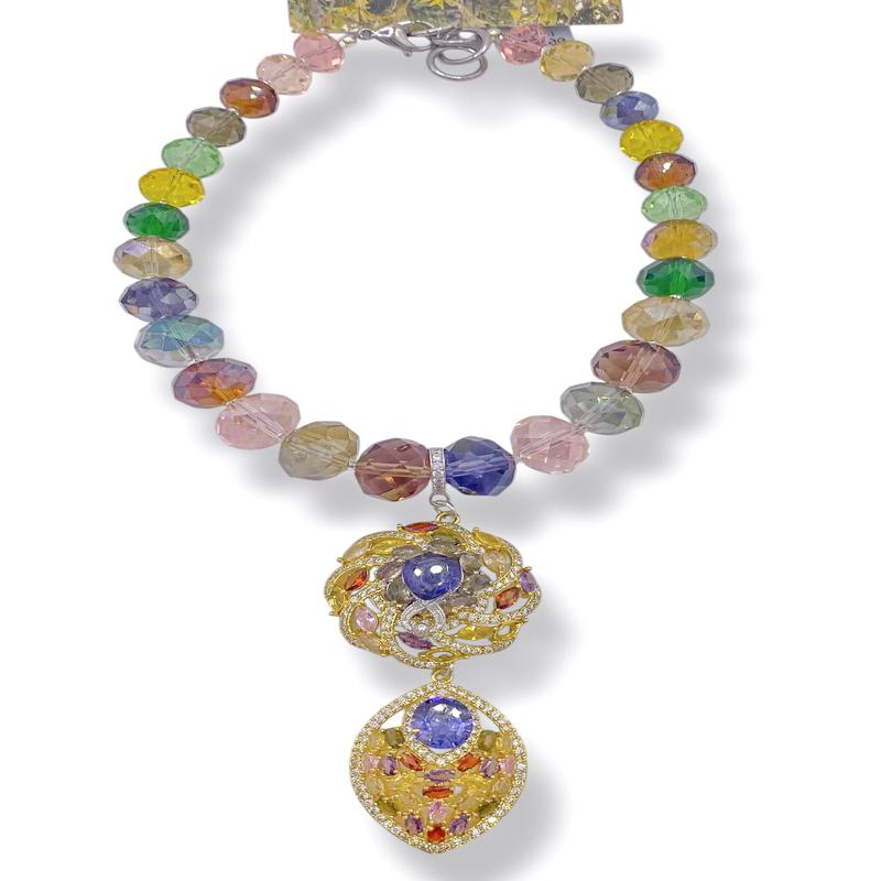 Rockstar In Rome 2 Tier Multi Color Amethyst Necklace