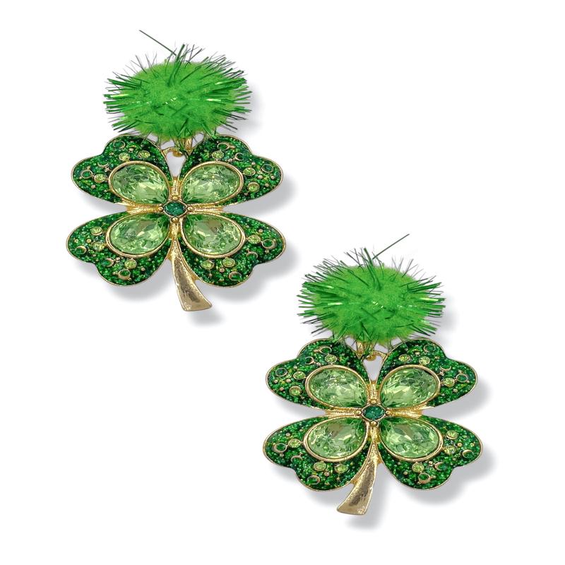 Shamrock Pom Pom Post Back Earrings