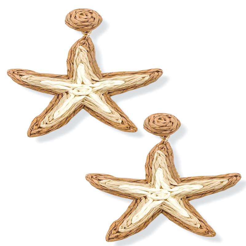 Starfish Natural Raffia Post Back Earrings