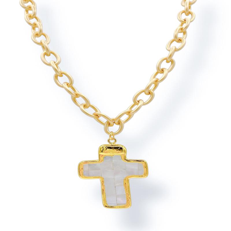 Virtue Living Hope White MOP Cross Chain Necklace *Final Sale*